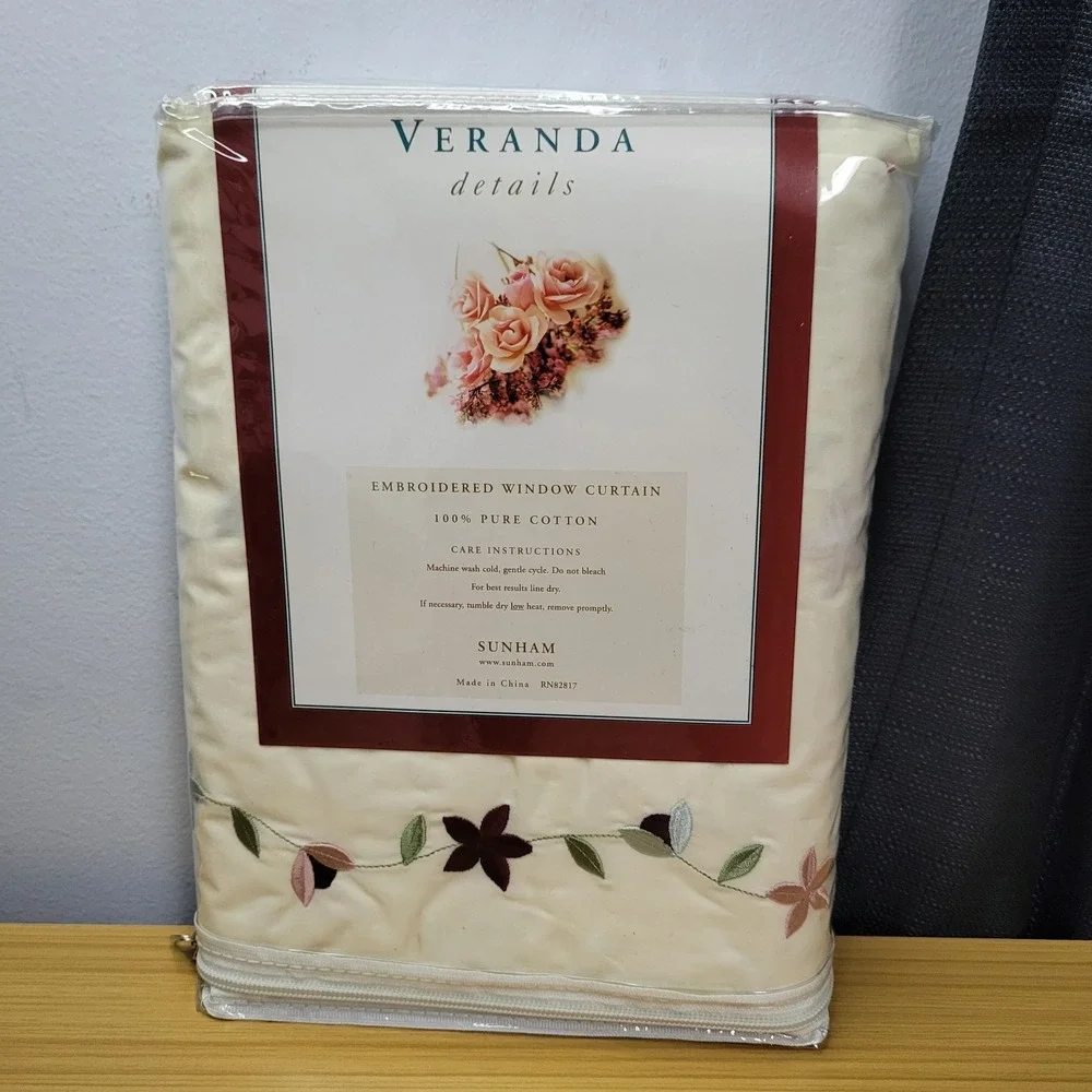 Sunham Veranda Details Embroidered Window Curtains Cotton‎ Floral New Vintage - Picture 3 of 5